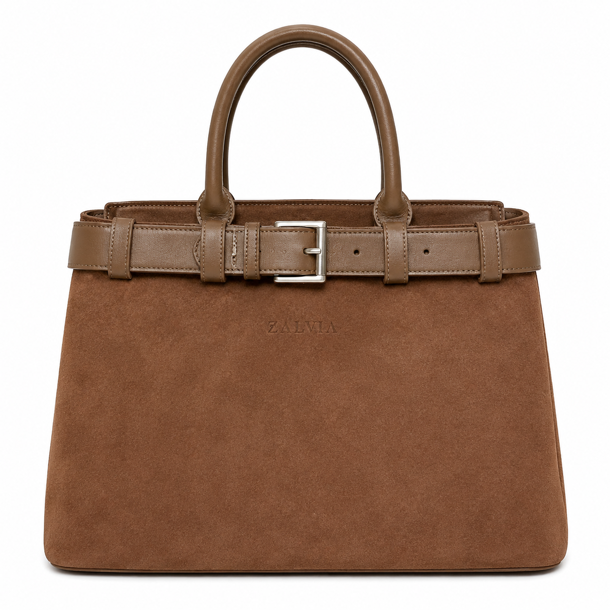 Zalvia Women’s Cognac Belted Suede-Look Handbag (4) Suede-Look Handbag