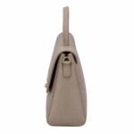 Zalvia Women’s Taupe Gold-Clasp Convertible Carryall Handbag - Image 3
