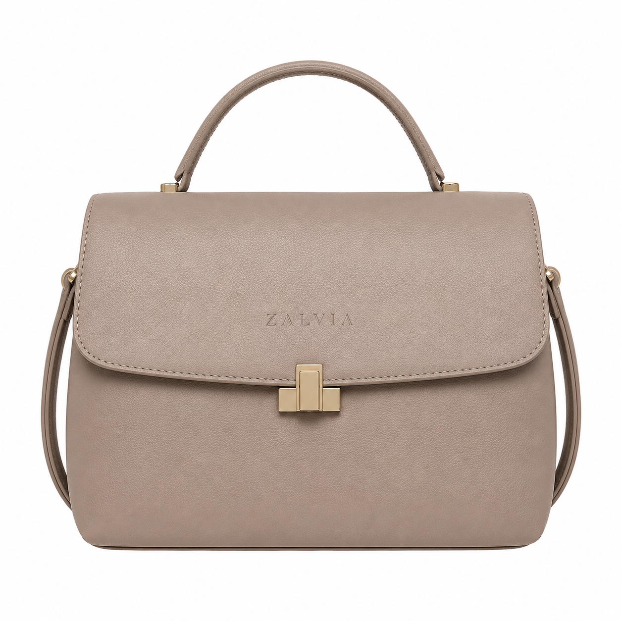 Zalvia Women’s Taupe Gold-Clasp Convertible Carryall Handbag (3) Convertible Carryall Handbag