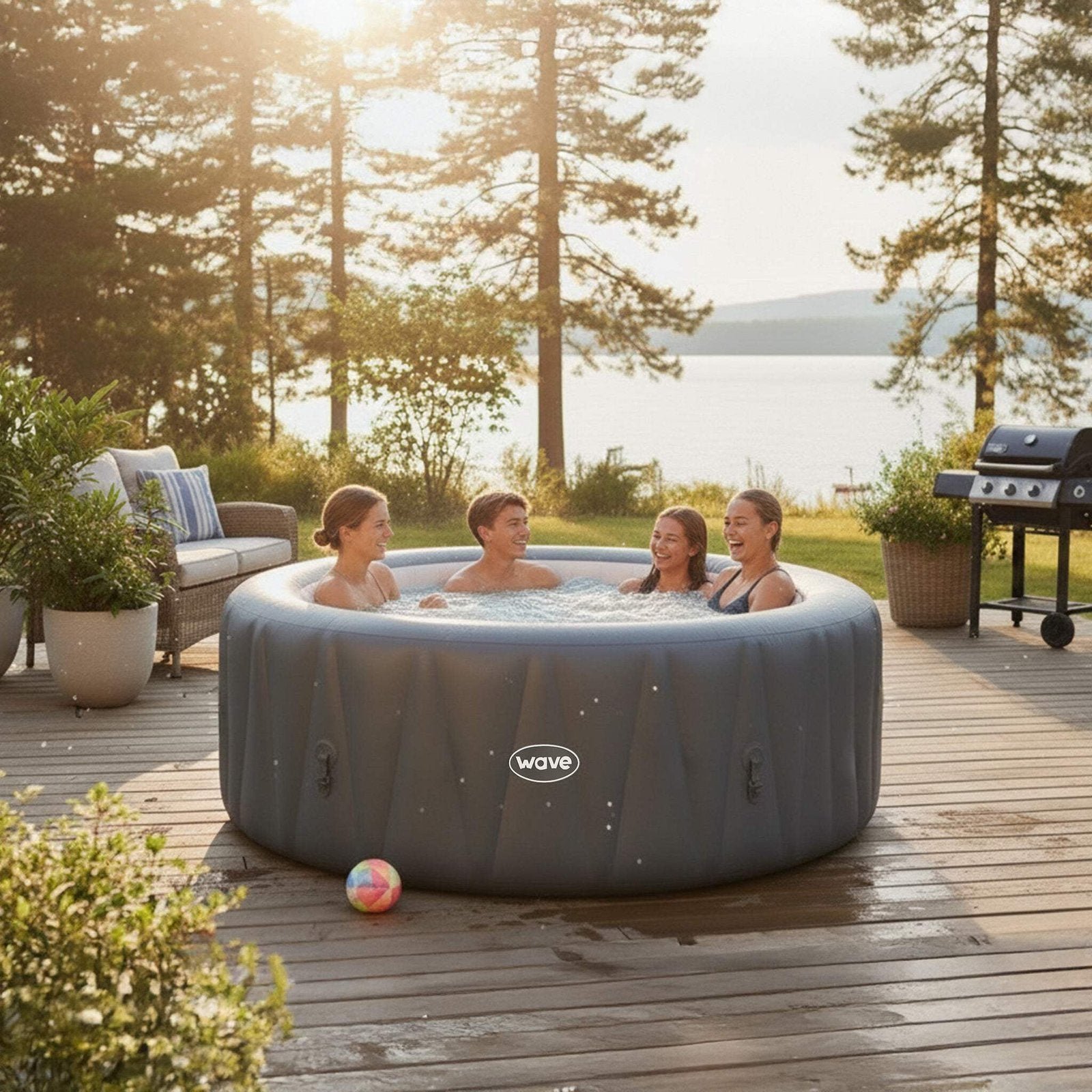 b7373123-f4bf-4583-809a-80286577bdf6.7433dd8270c38287ed1673d12bb9e61c.jpg Wave Atlantic 4-Person Round inflatable Hot Tub with integrated Heater and Aquajet Massage System - Image 1